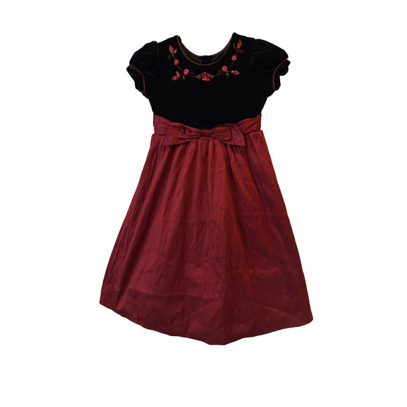 Jona Michelle Holiday Christmas Formal Dress Girls 8 Beaded Floral Velvet Red - Picture 1 of 11